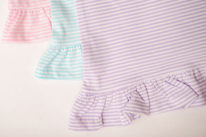 Stripes Short Sleeve Ruffle Shirt